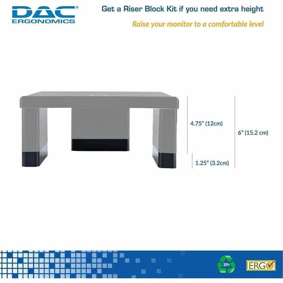 DAC® Stax MP-216 Ergonomic Height-Adjustable Monitor/Laptop Riser Blocks Kit, Black
