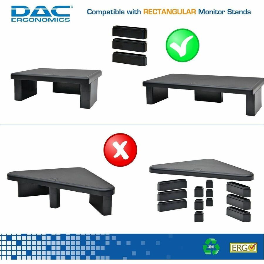 DAC® Stax MP-216 Ergonomic Height-Adjustable Monitor/Laptop Riser Blocks Kit, Black