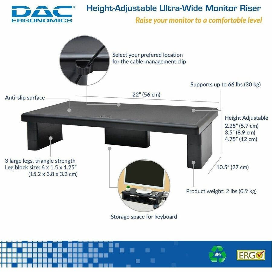 DAC® Stax MP-211 Height-Adjustable Ultra-Wide Monitor/Laptop Stand, Black