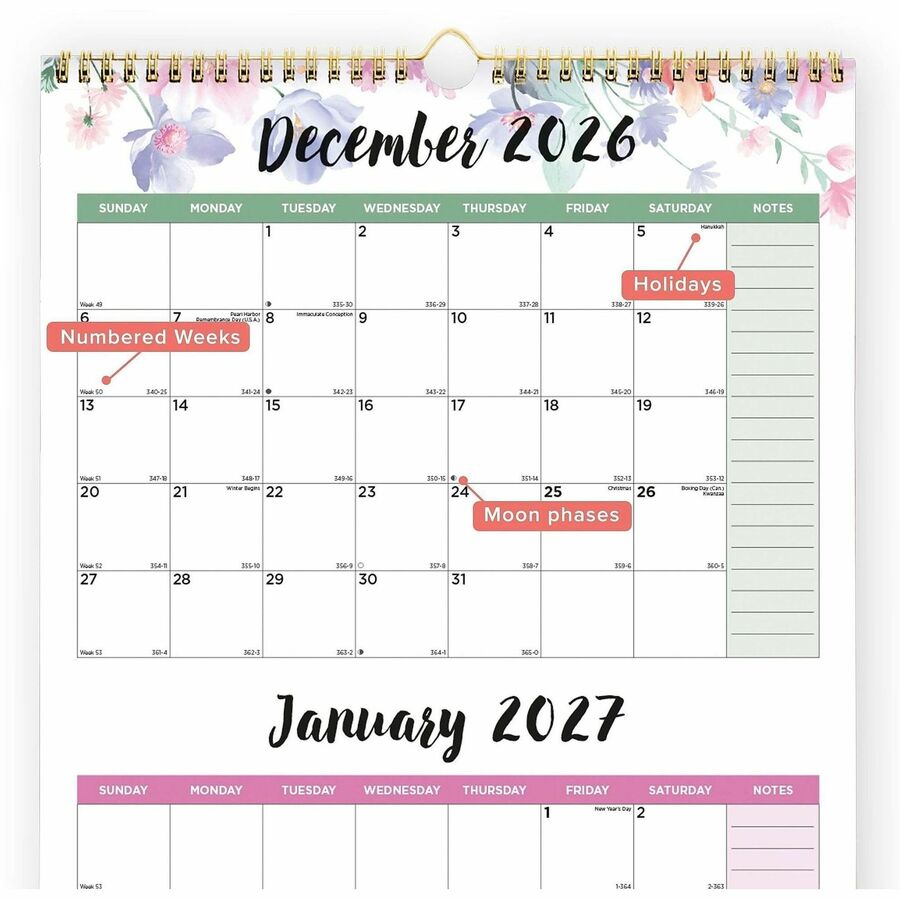 Blueline 3-Month Colorful Wall Calendar