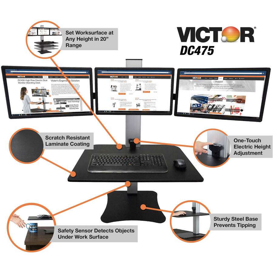 Victor High Rise Electric Triple Monitor Standing Desk