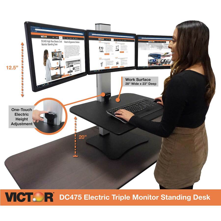 Victor High Rise Electric Triple Monitor Standing Desk