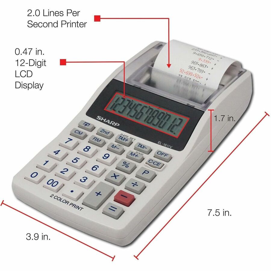SHARP® EL-1611V 12-digit Mini Printing Calculator