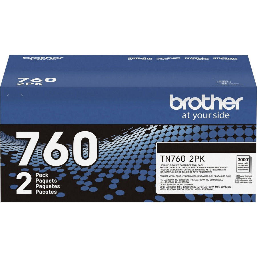 Brother TN760 Original High Yield Laser Toner Cartridge - Twin-pack - Black - 1 Box
