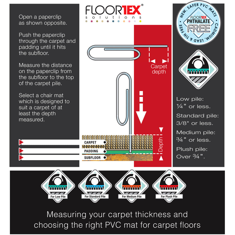Floortex Advantagemat Black® Vinyl Lipped Chair Mat for Carpets - 45" x 53"