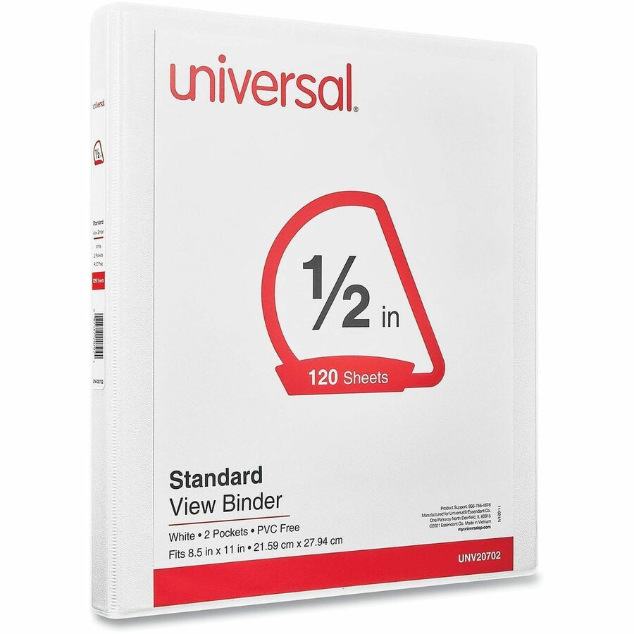 Universal Slant D-Ring View Binder, 3 Rings, 0.5" Capacity, 11 x 8.5, White