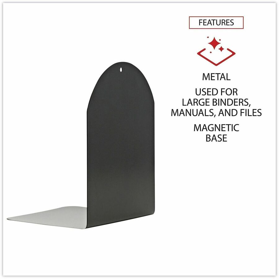 Universal Magnetic Bookends, Magnetic Base, 6 x 5 x 7, Metal, Black, Pair