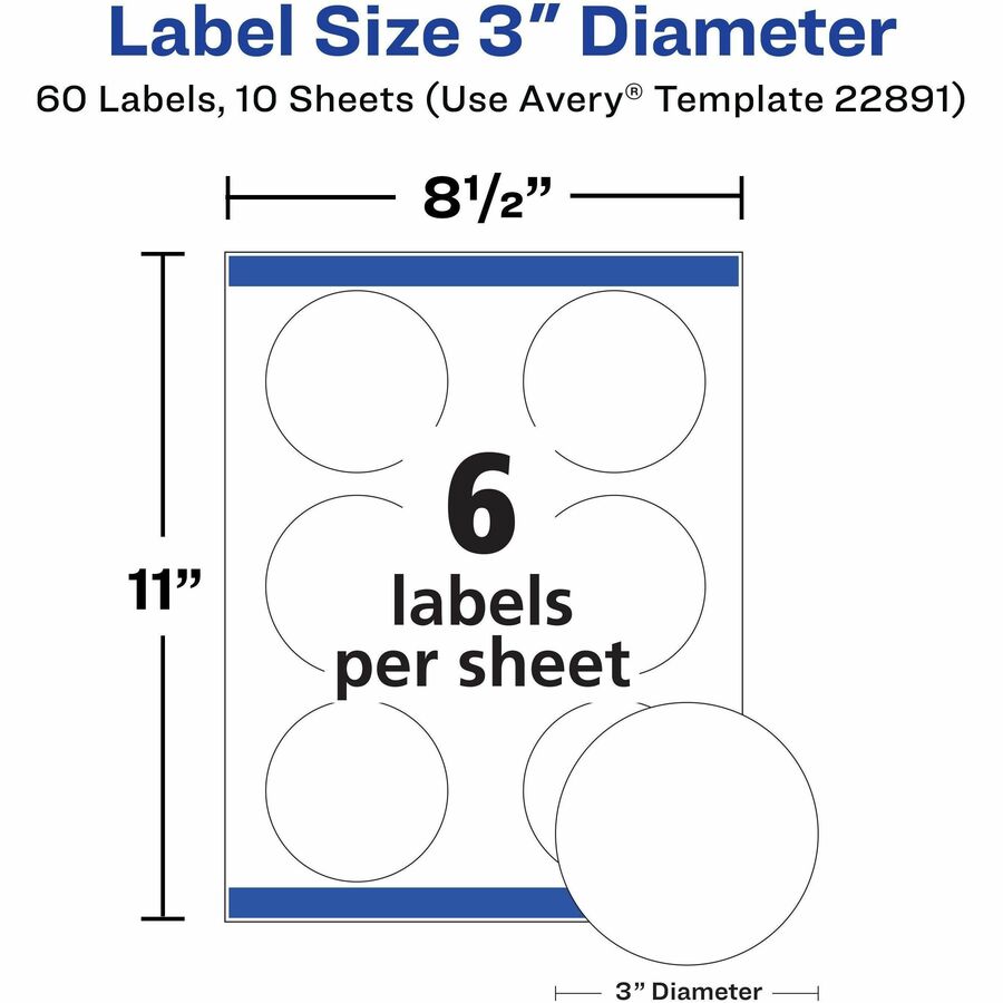 Avery® Glossy White Labels, 3" Round, 60 Labels (22891)