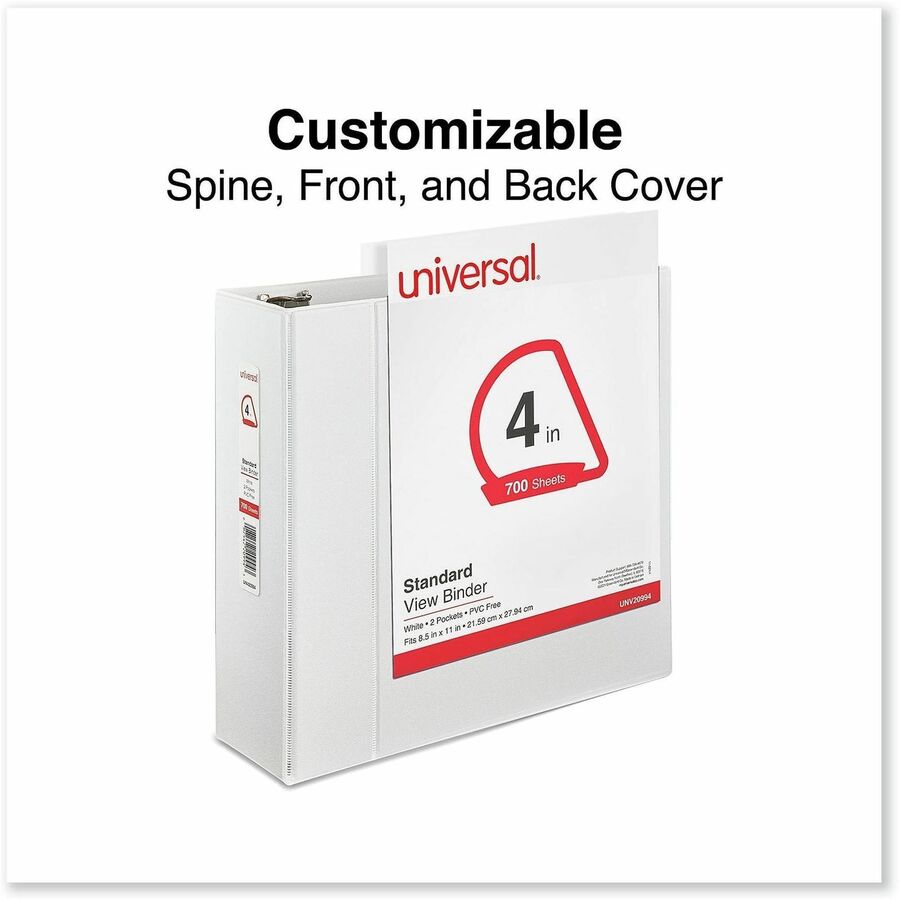 Universal Slant D-Ring View Binder, 3 Rings, 4" Capacity, 11 x 8.5, White