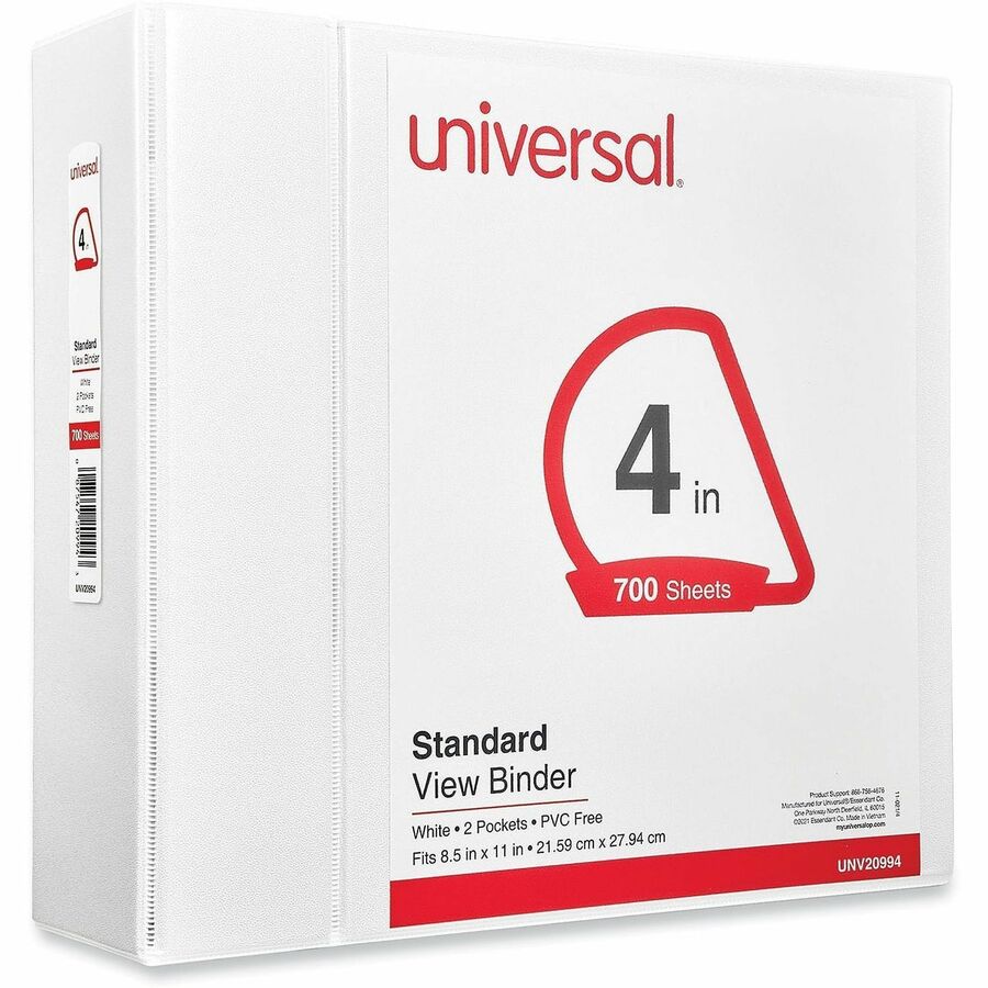Universal Slant D-Ring View Binder, 3 Rings, 4" Capacity, 11 x 8.5, White