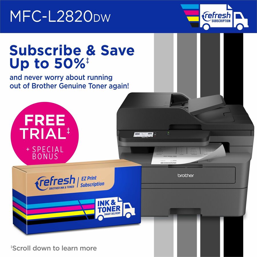 Brother MFC-L2820DW Wireless Laser Multifunction Printer - Monochrome - Gray