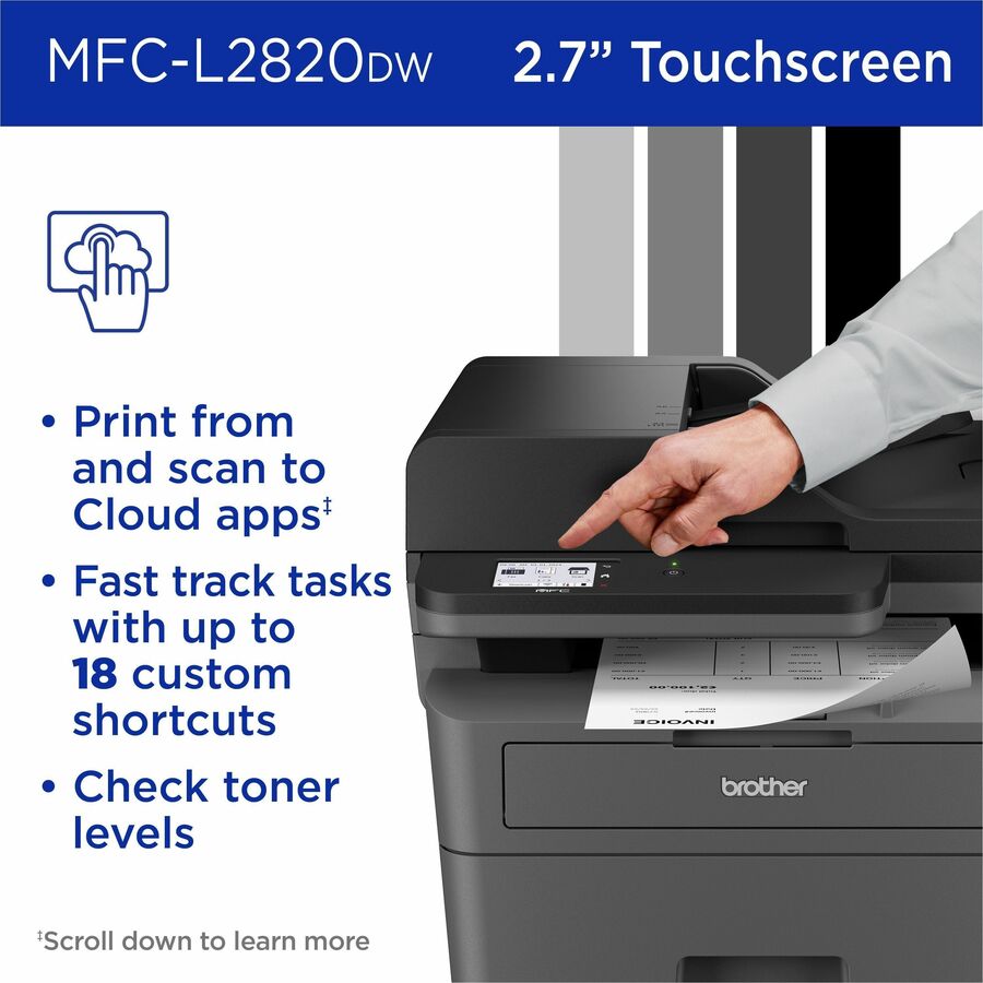 Brother MFC-L2820DW Wireless Laser Multifunction Printer - Monochrome - Gray