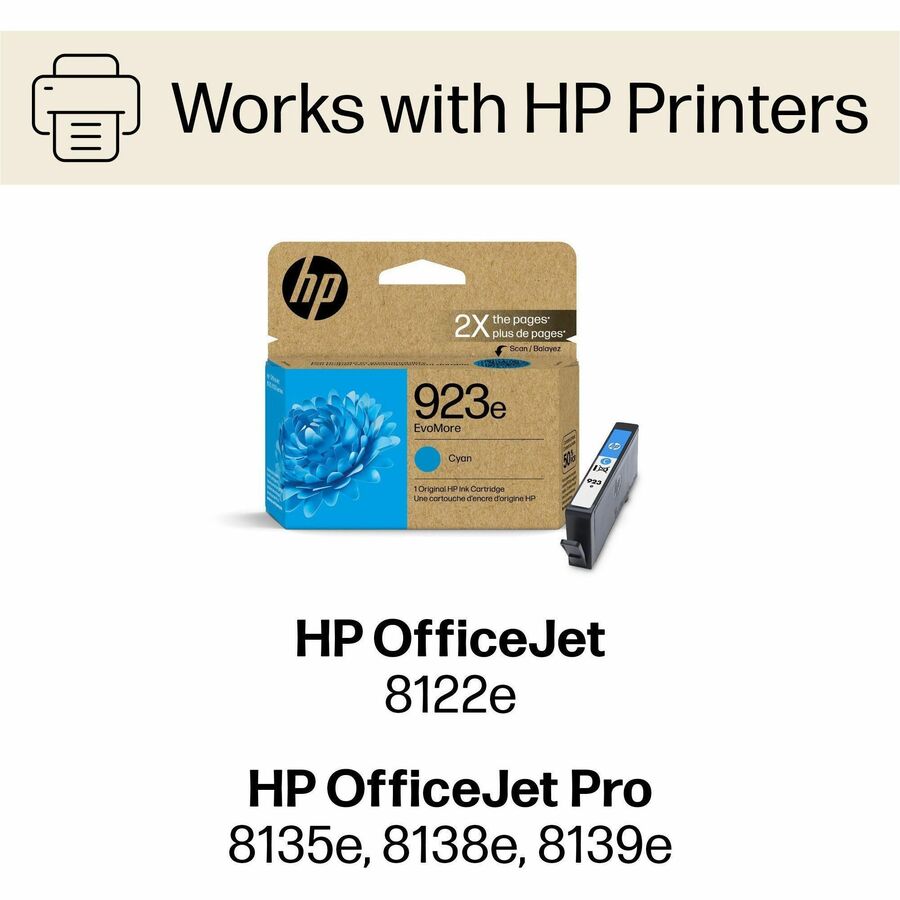 HP EvoMore 923E Original Inkjet Ink Cartridge - Cyan - 1 Each