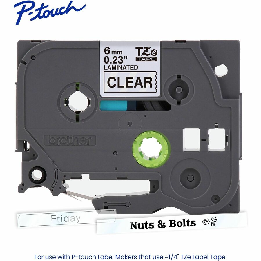 P-touch Genuine TZe111 BK on CLR Label Tape, Laminated, 6mmX8m