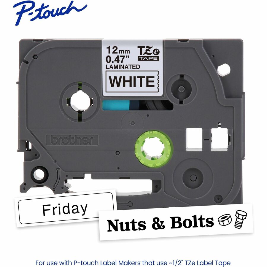 P-touch Genuine TZe231 BK on WHT Label Tape, Laminated, 12mmX8m