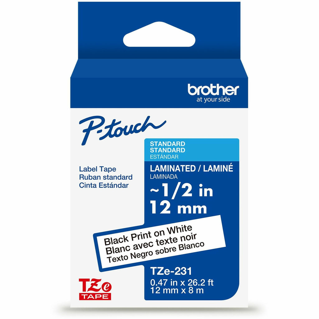 P-touch Genuine TZe231 BK on WHT Label Tape, Laminated, 12mmX8m