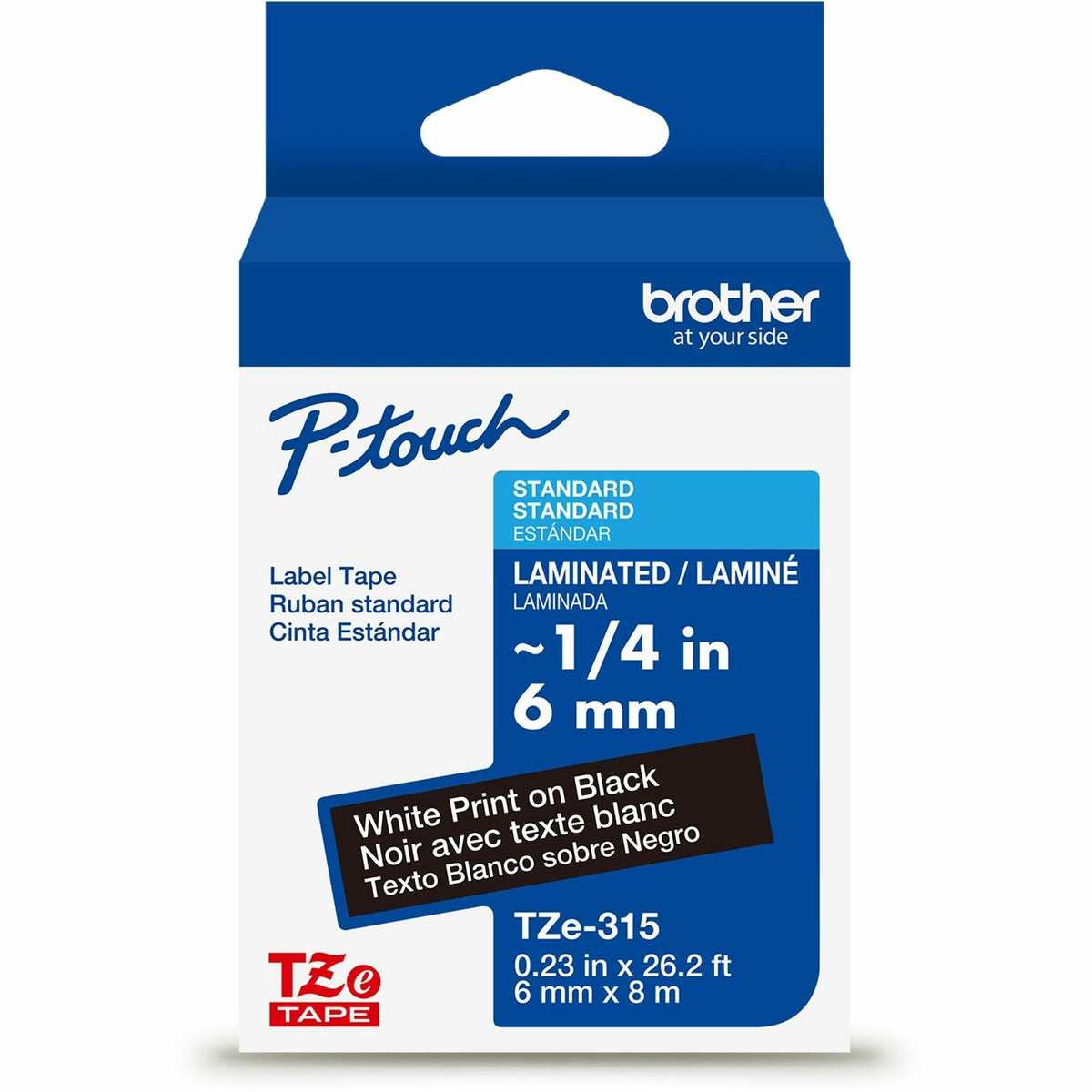 P-touch Genuine TZe315 WHT on BK Label Tape, Laminated, 6mmX8m