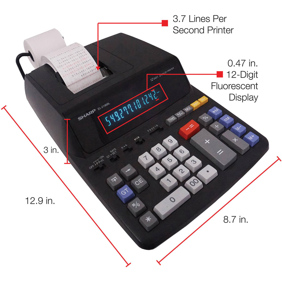 SHARP® EL-2196BL 12-Digit Printing Calculator