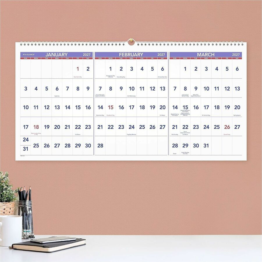 At-A-Glance 3-Month Horizontal Wall Calendar