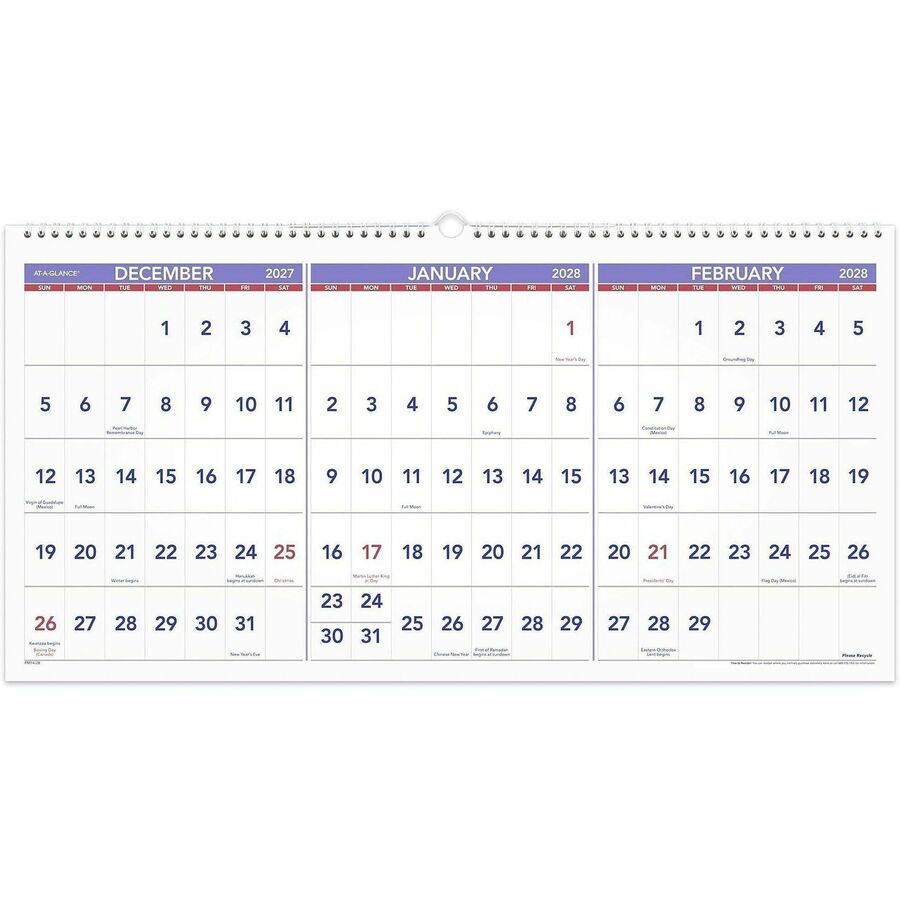 At-A-Glance 3-Month Horizontal Wall Calendar