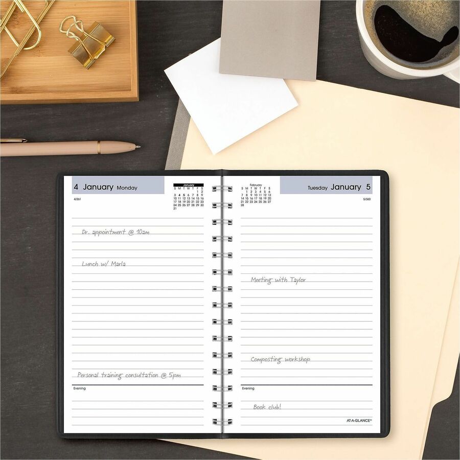 DayMinder Basic Daily Planner, Black, Small, 5" x 8"