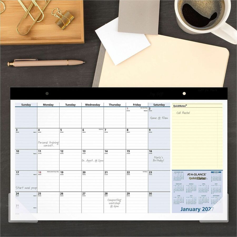 At-A-Glance QuickNotes Compact Monthly Desk Pad Calendar