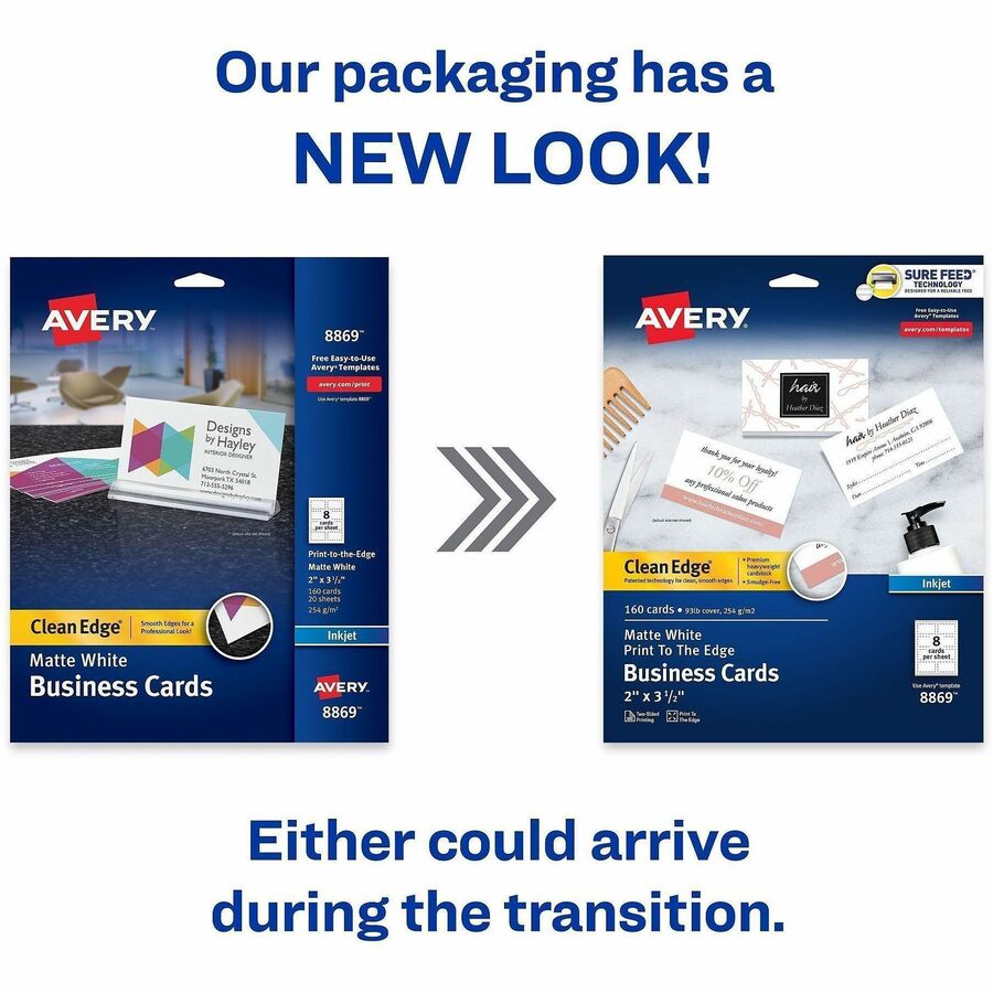 Avery® Clean Edge Business Cards, 2" x 3.5" , White, 160