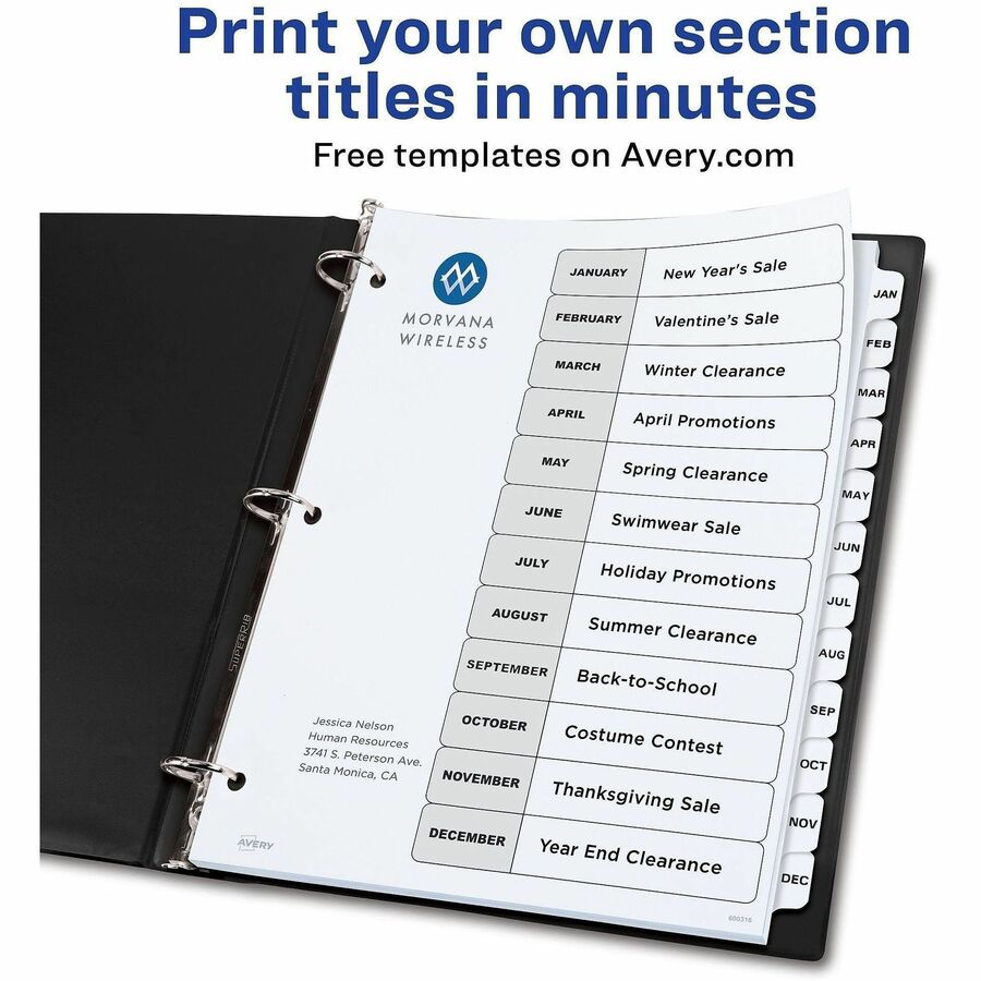 Avery® Ready Index Binder Dividers - Customizable Table of Contents