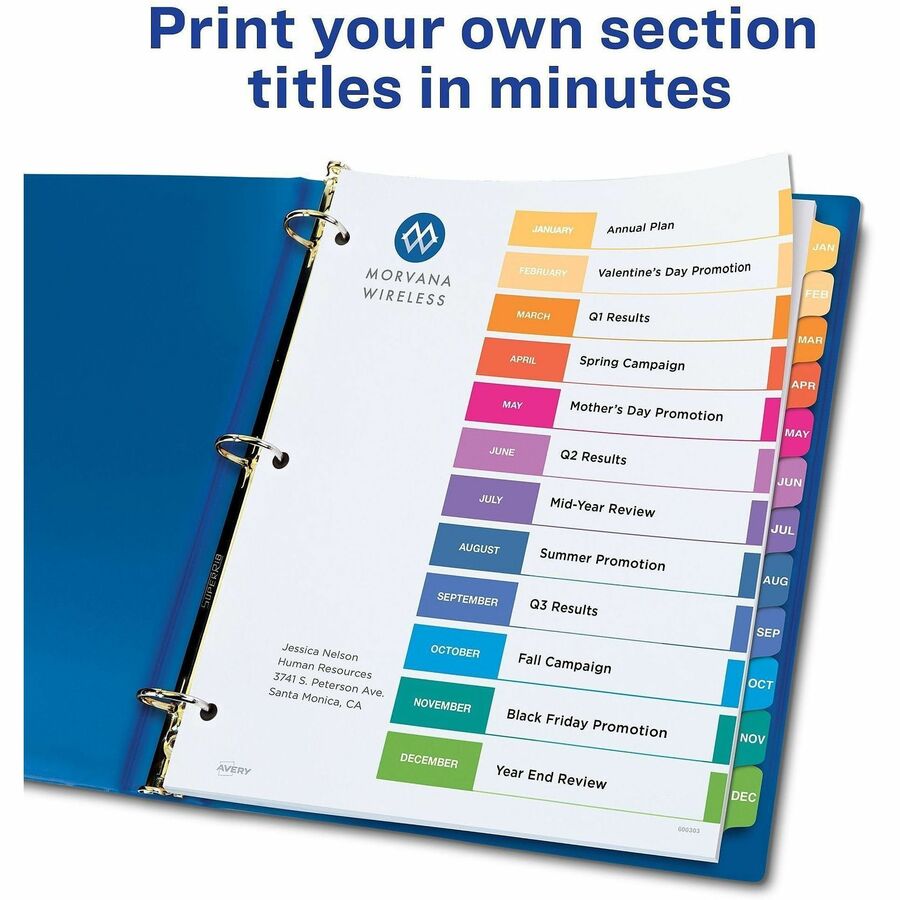 Avery® Ready Index Table of Contents Dividers for Laser and Inkjet Printers, Jan-Dec