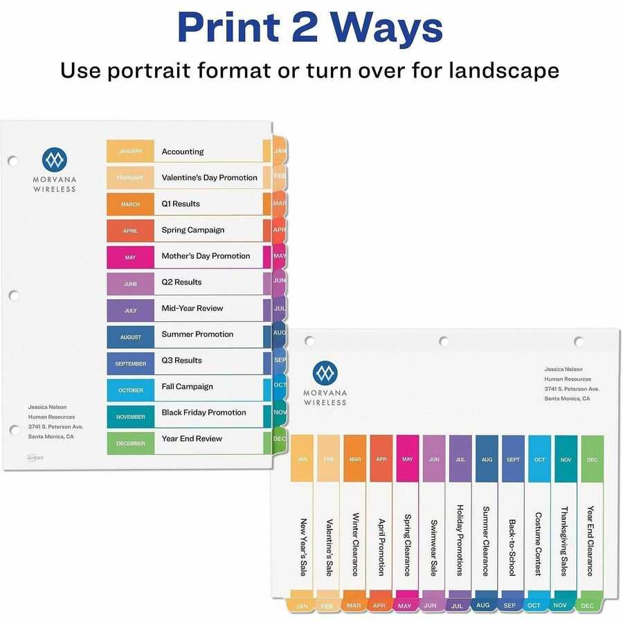 Avery® Ready Index Table of Contents Dividers for Laser and Inkjet Printers, Jan-Dec