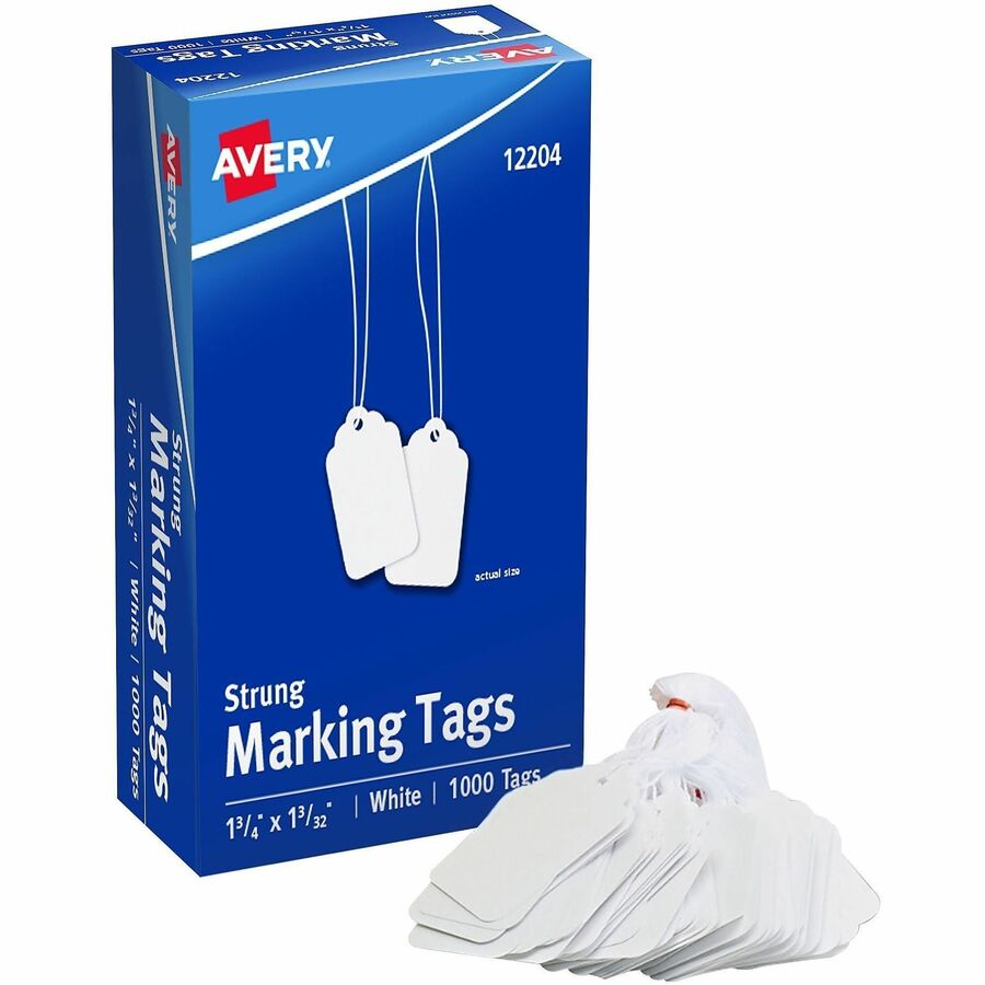 Avery® Marking Tags, Strung, 1-3/4" x 1-3/32" , 1,000 Tags (12204)