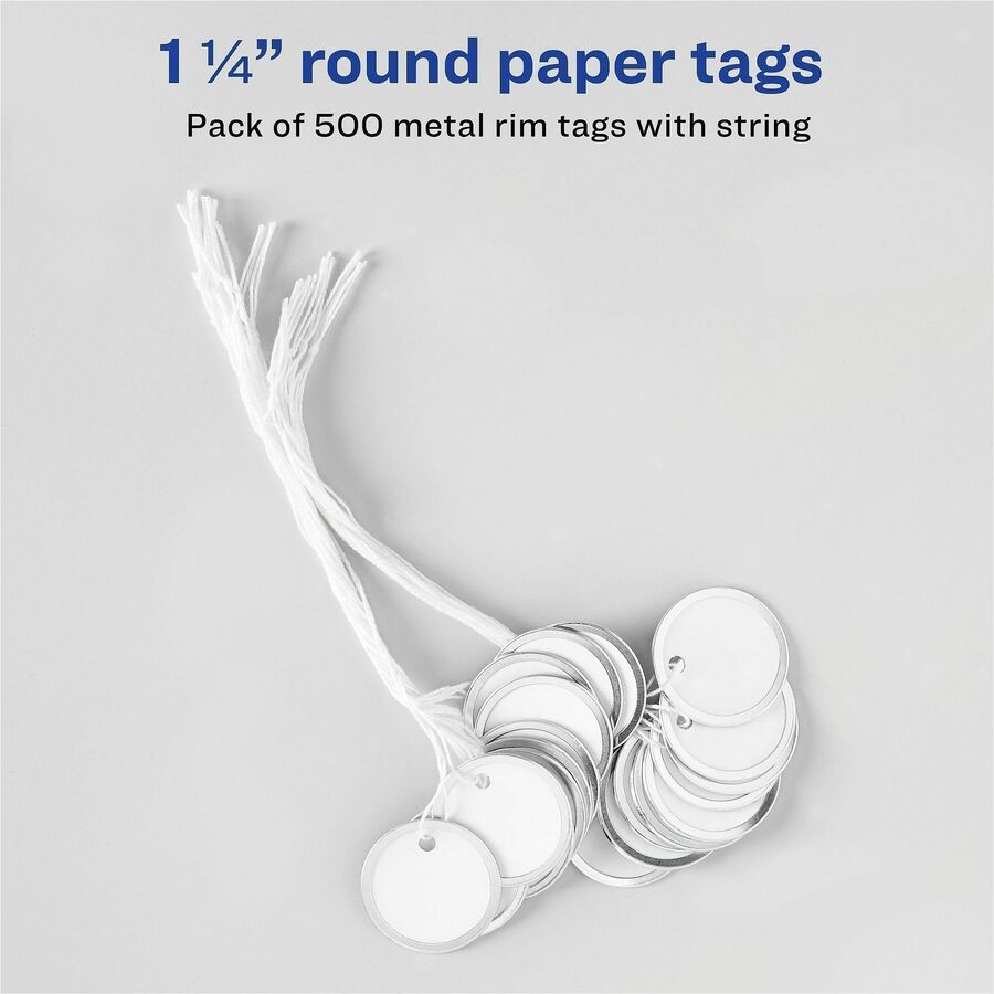 Avery® 1-1/4" Metal Rim Key Tags, Strung, White, 500 Tags (14313)