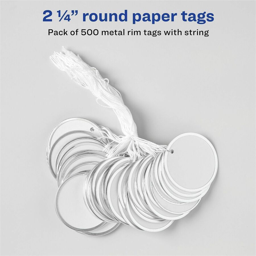 Avery® 2-1/4" Metal Rim Key Tags, Strung, White, 500 Tags (14316)