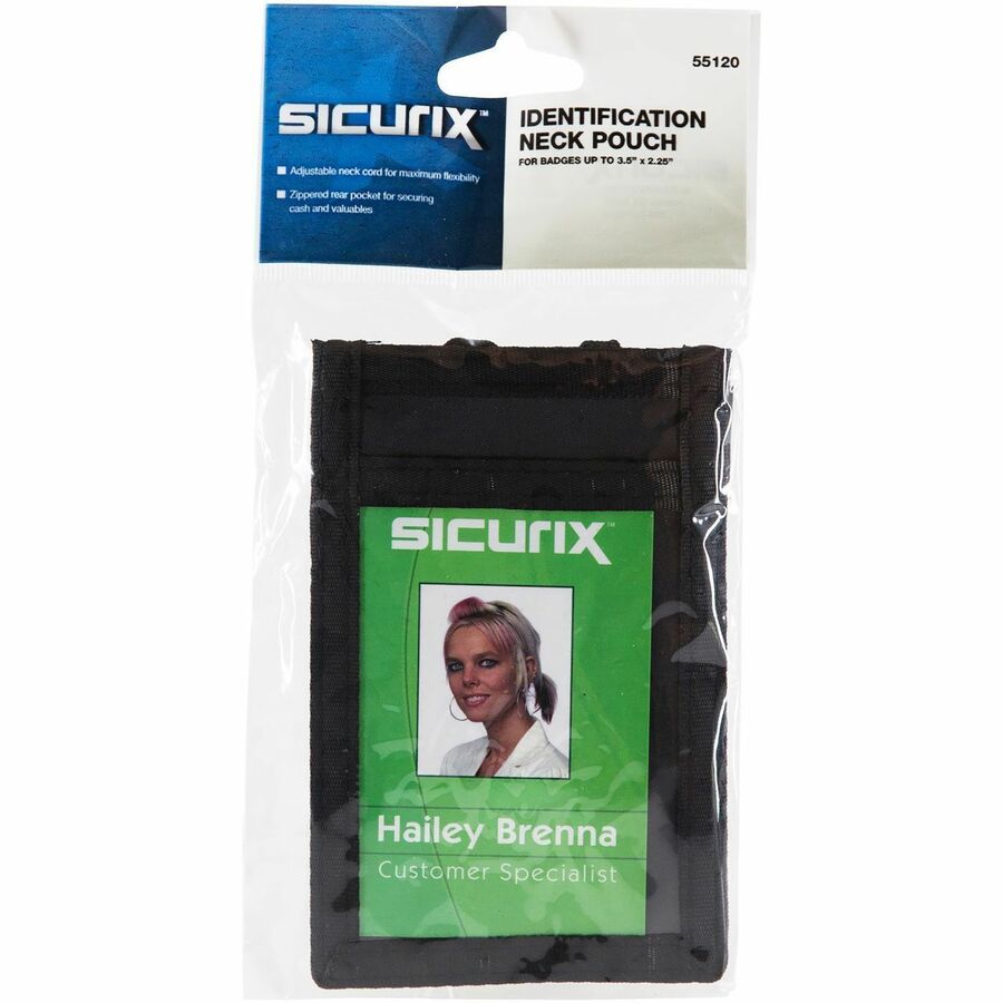 SICURIX ID Neck Pouch Badge Holder Vertical Adjustable Cord Black (55120)