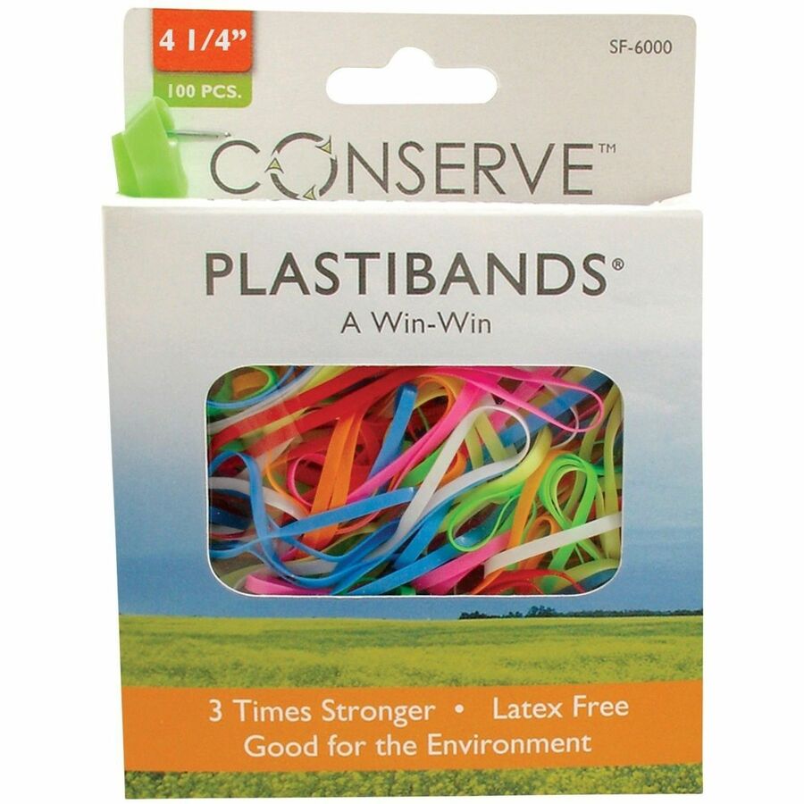 Conserve PlastiBands 4 1/4" 100 Pack ASSORTED Colors (SF-6000)