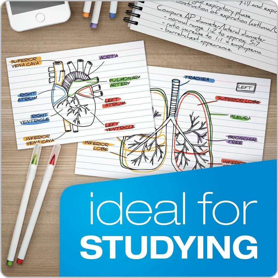 Oxford Ruled Index Cards, 3" x 5" , White, 100 Per Pack