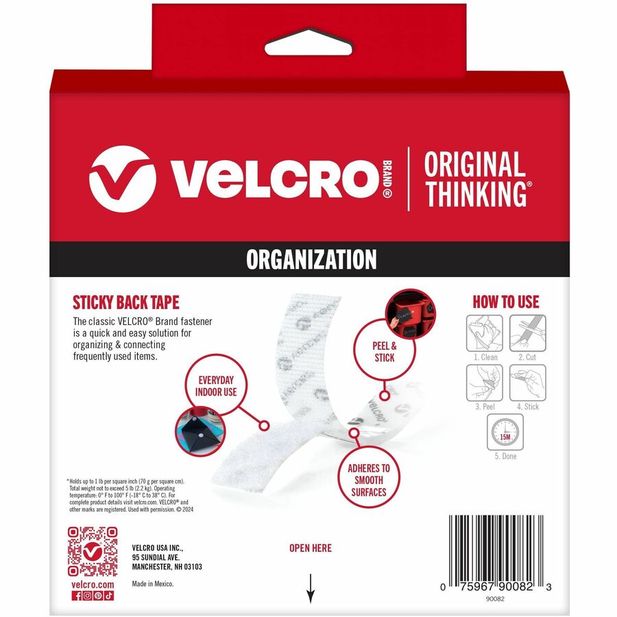 VELCRO® Sticky Back 15ft x 3/4in Roll White