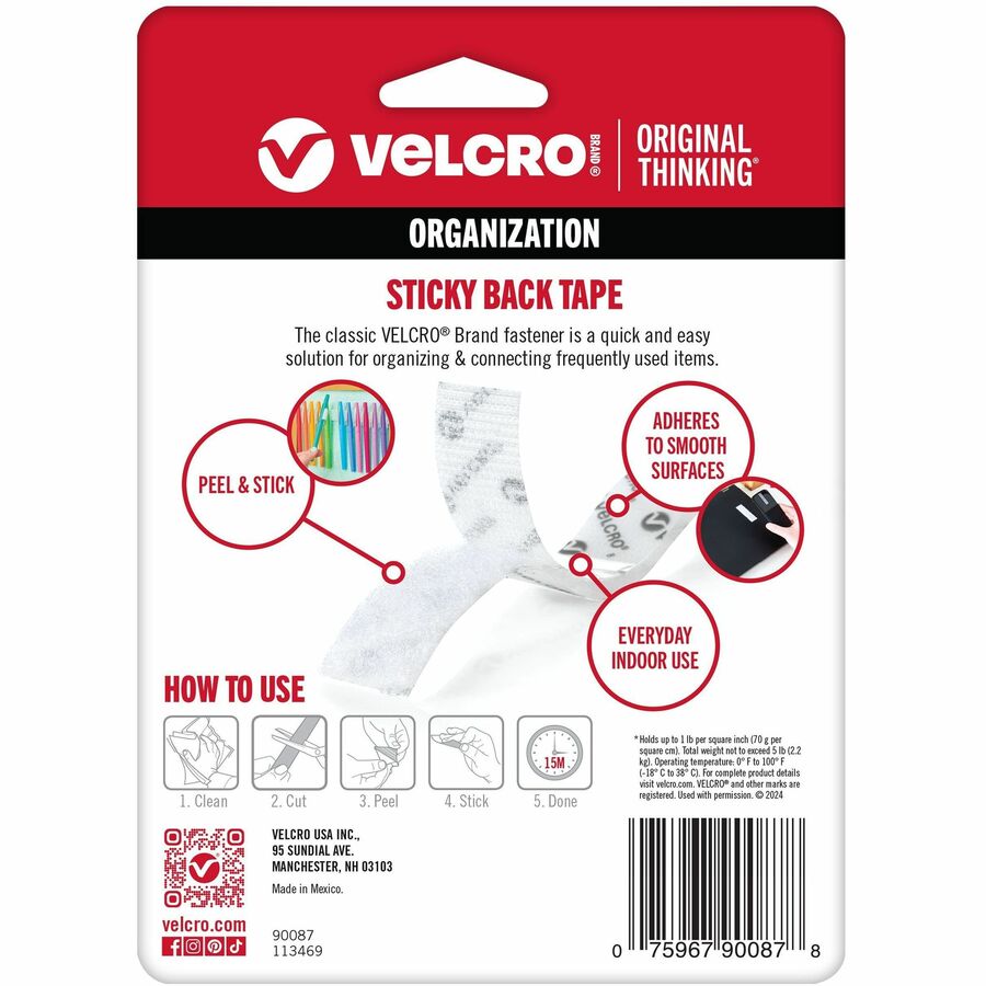 VELCRO® Sticky Back 5ft x 3/4in Roll White
