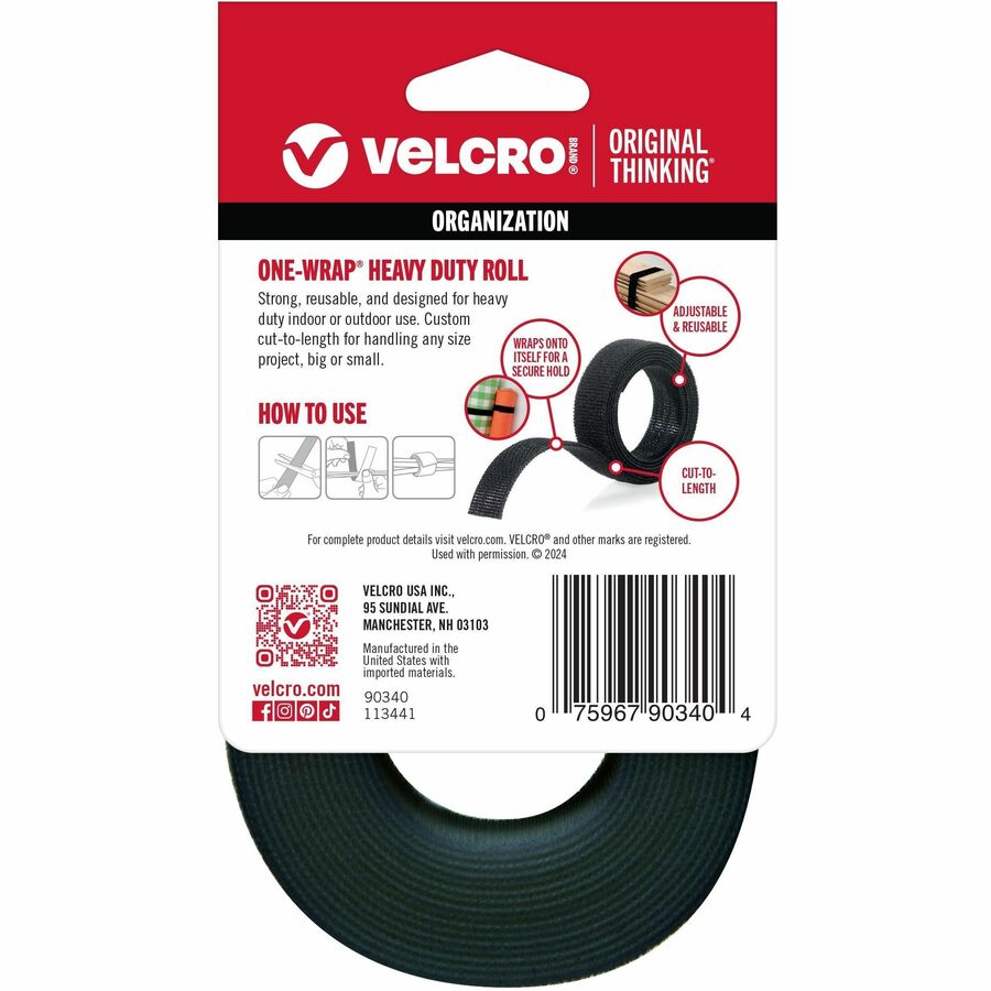 VELCRO® ONE-WRAP Roll 12ft x 3/4in Roll Black