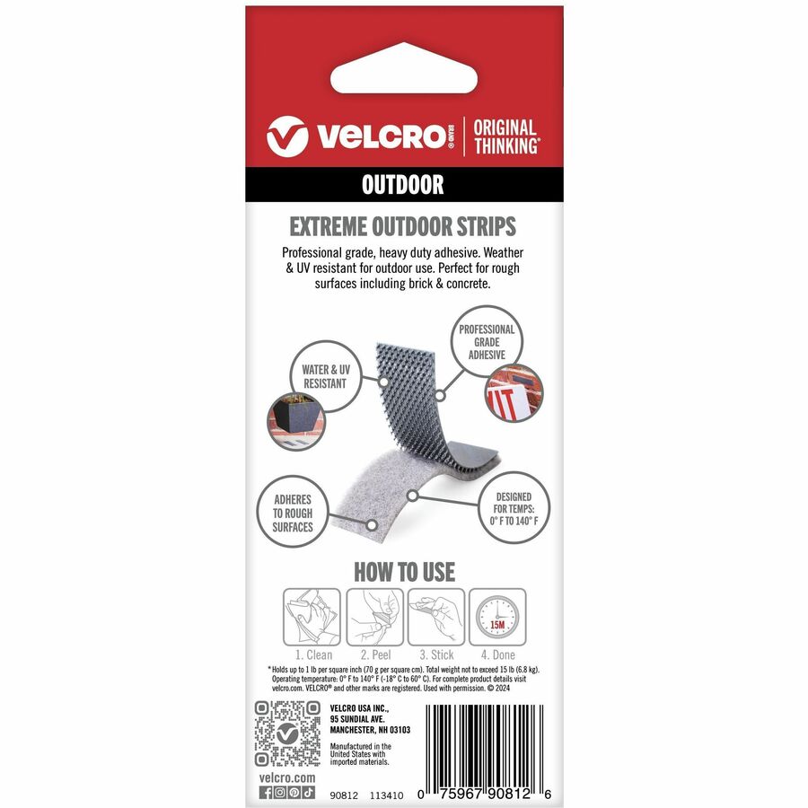 VELCRO® Extreme Outdoor 4in x 1in Strips Titanium 10 ct