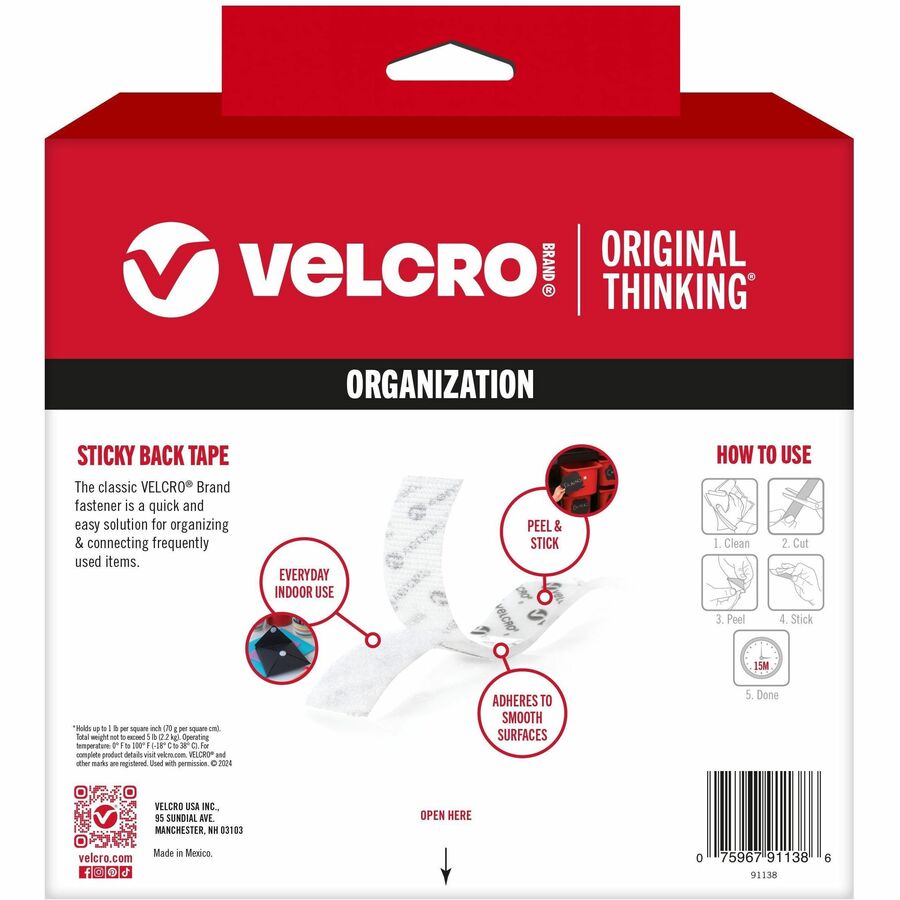 VELCRO® Sticky Back 30ft x 3/4in Roll White