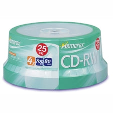 Memorex CD Rewritable Media - CD-RW - 4x - 700 MB - 1 Pack Spindle - Bulk