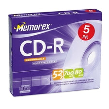 Memorex CD Recordable Media - CD-R - 48x - 700 MB - 5 Pack Slim Jewel Case