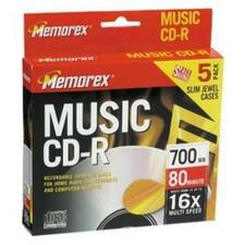 Memorex CD Recordable Media - CD-R - 32x - 700 MB - 5 Pack Slim Jewel Case