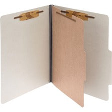 ACCO&reg; Pressboard 4-Part Classification Folders, Legal, Mist Gray, Box of 10