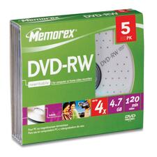 Memorex DVD Rewritable Media - DVD-RW - 4x - 4.70 GB - 5 Pack Slim Jewel Case