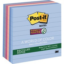 Post-it&reg; Super Sticky Lined Recycled Notes - Bali Color Collection