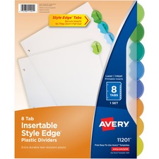 Avery&reg; Insertable Style Edge Plastic Dividers, 8 Multicolor Tabs, 1 Set (11201)