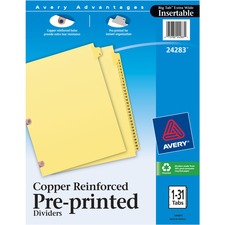 Avery&reg; Laminated Pre-printed Tab Dividers - Copper Reinforced