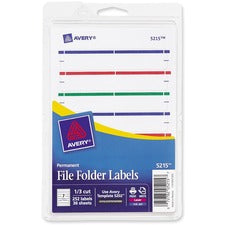 Avery&reg; File Folder Labels, Permanent Adhesive, Assorted Colors, 1/3 Cut, 252 Labels